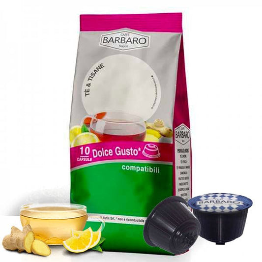 Capsule Caffè Barbaro compatibili con macchine a marchio Nescafé®* Dolce Gusto®* Infusi e Tisane - 10pz - Te Zenzero e Limone